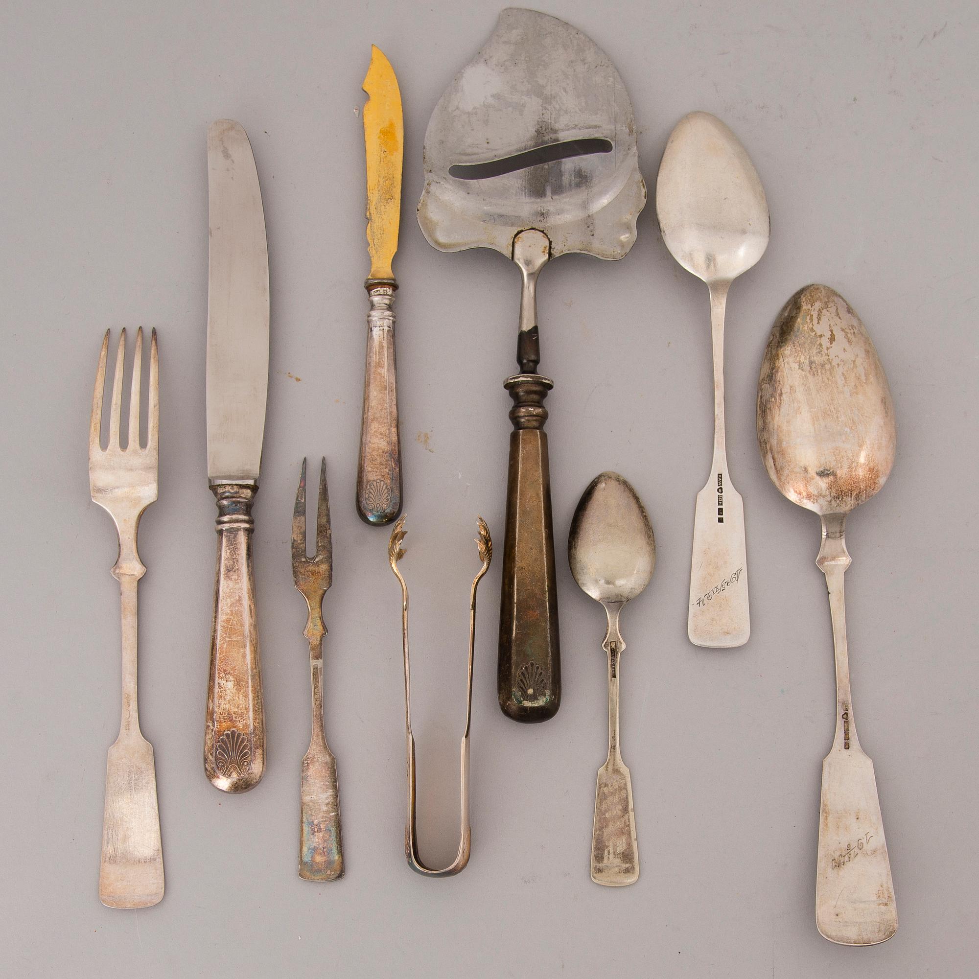 BESTICK, silver och nysilver 23 + 25 delar, "Musslan", finska stämplar, 1923-1955.