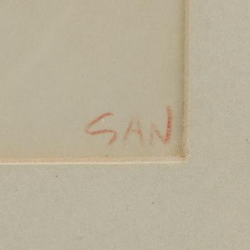 GÖSTA ADRIAN-NILSSON, tuschteckning med täckvitt samt bok. Teckningen signerad.