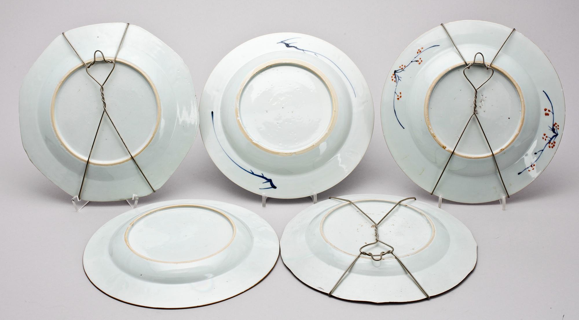 TALLRIKAR, 5 st, porslin, Kina, 1700-tal.