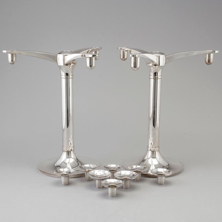 RICHARD FOX, a pair of three armed, four light sterling candelabra, London, 2001 and 2013.