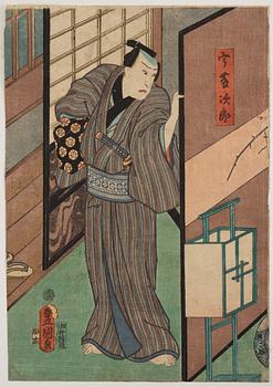 Two Japanese woodblock prints after Toyokuni, 19th Century.