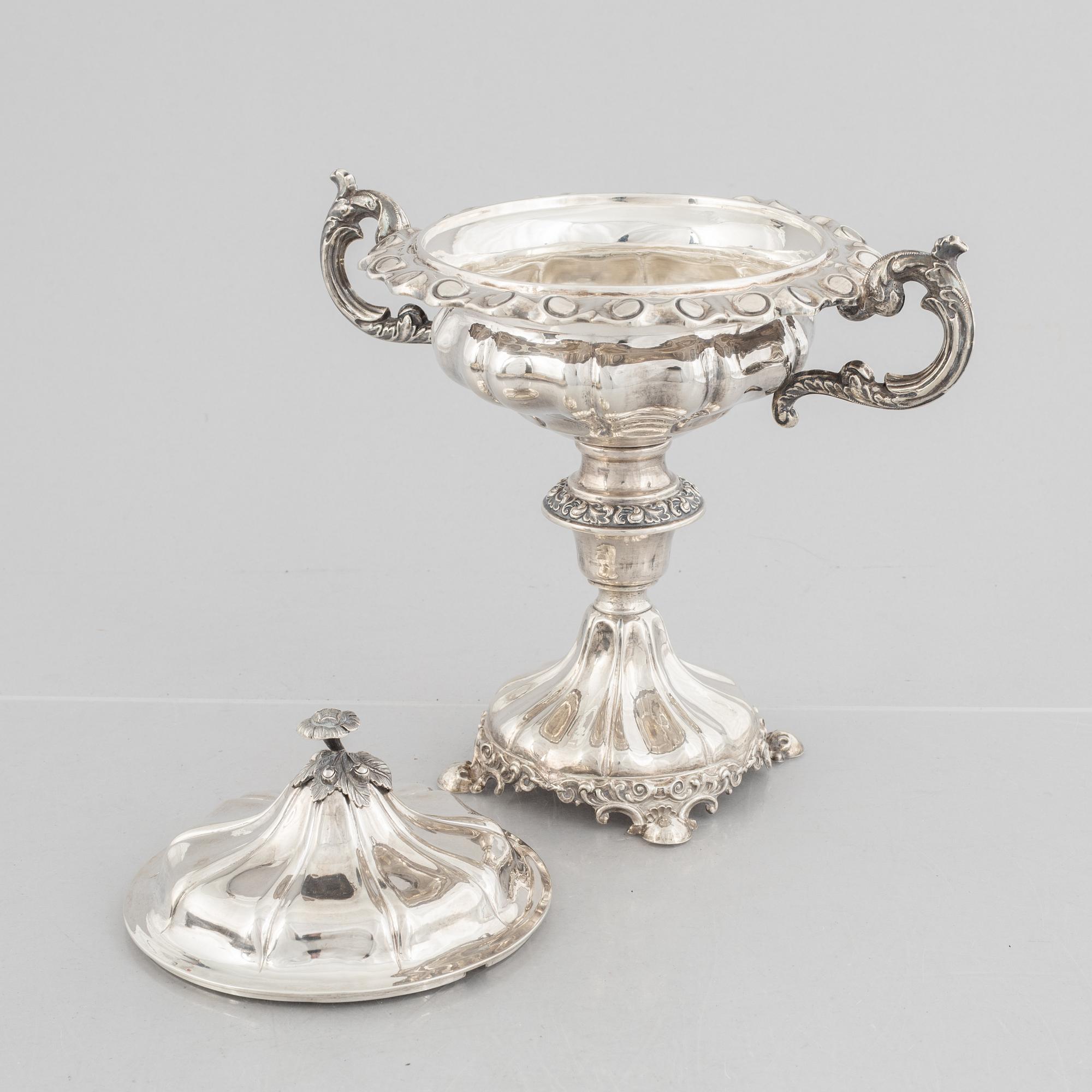 A Swedish silver sugarbowl with cover, marks of Carl Nyström, Stockholm 1845.