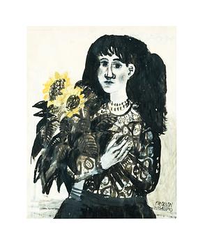 84. Olle Olsson-Hagalund, "Flicka med solrosor" (Girl with Sunflowers).