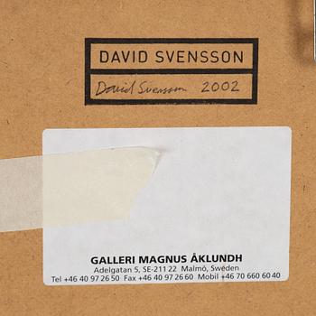 David Svensson, flätad akryl fäst på pannå, signerad och daterad 2002 a tergo.
