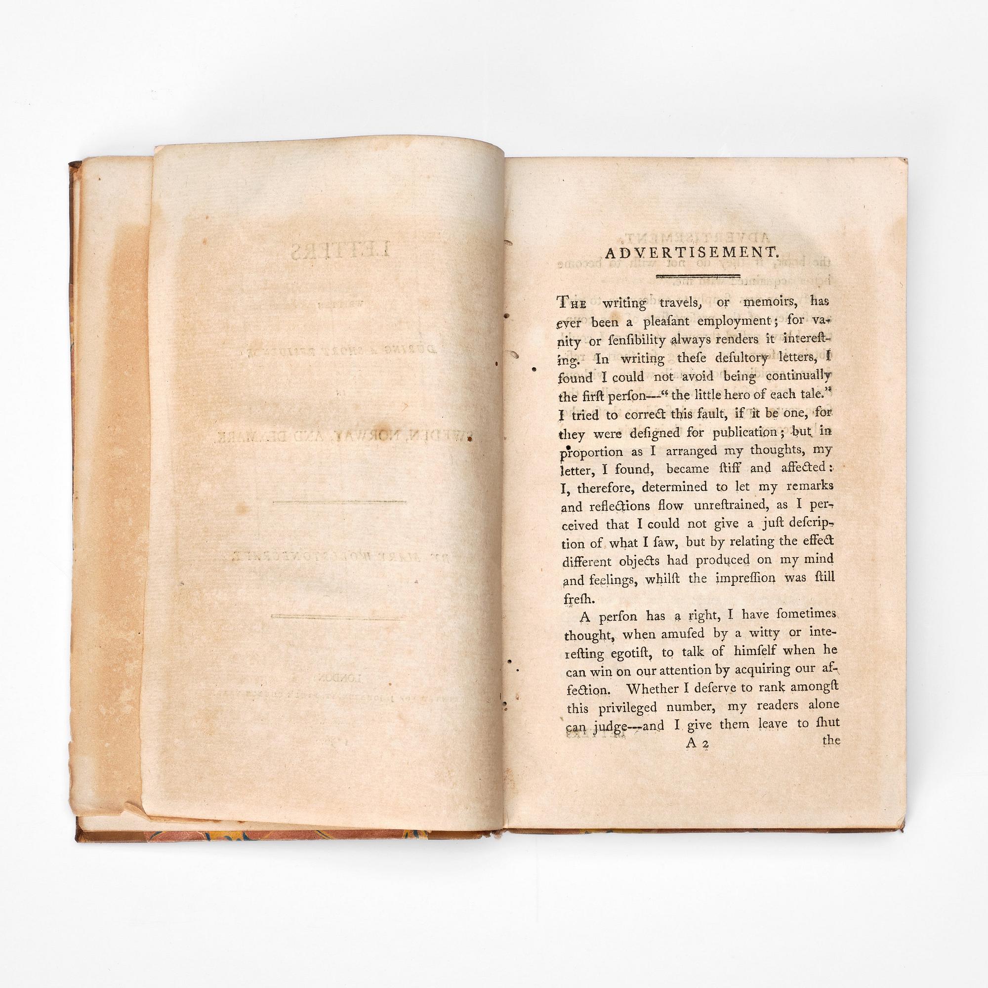 Mary Wollstonecraft "Letters written during a short residence in Sweden, Norway, Denmark". Alva & Gunnar Myrdals samling.