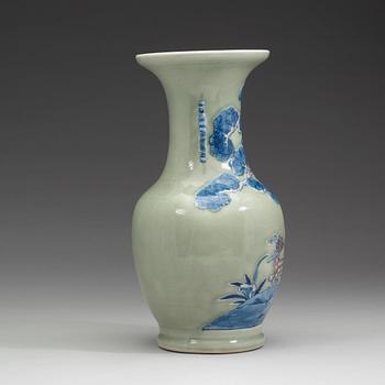 A celadon ground porcelain baluster vase, Qing dynasty (1644-1912).