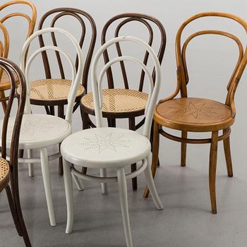 Eight chairs in the Thonet-style from the second half of the 20th century.