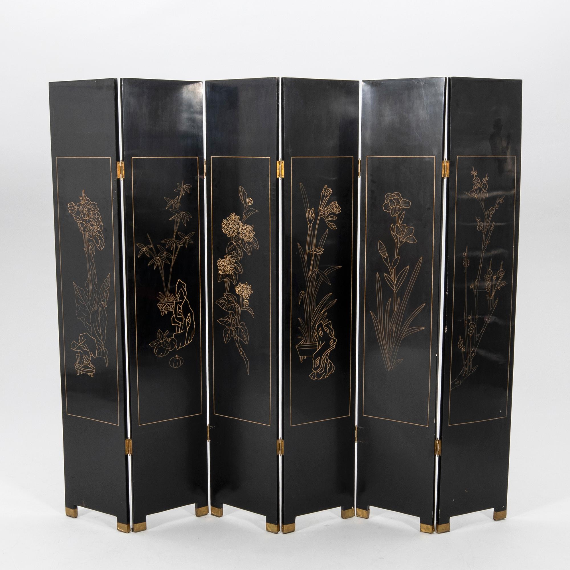 A Japanese lacquer folding screen 20th century.