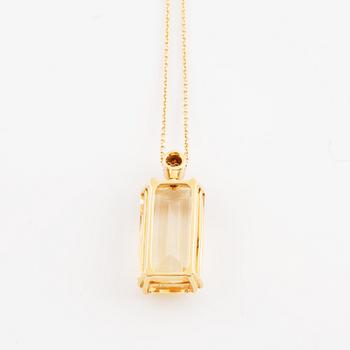 Emerald cut citrine and brilliant cut diamond necklace.