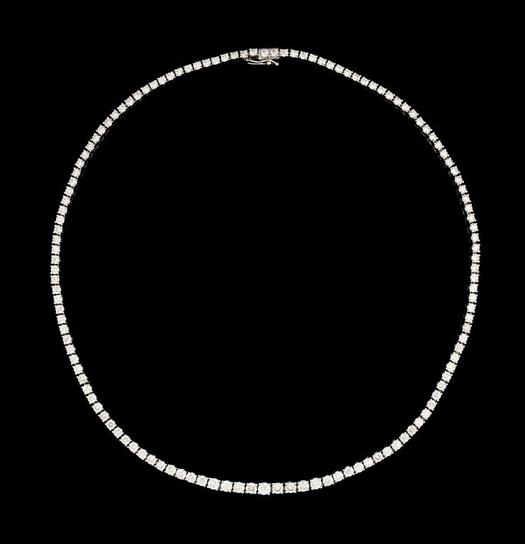A white gold and diamond necklace.