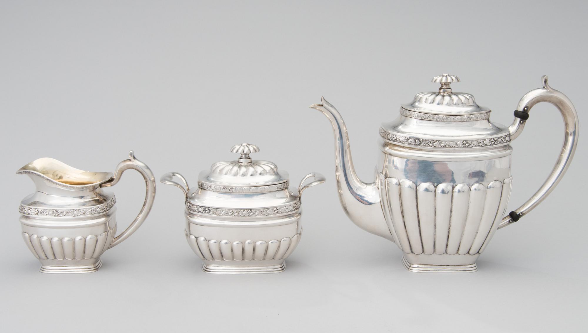 A 3-piece silver coffee set by Bruno Alexander Nylund, Helsingfors 1919. Weight circa 1336 g.