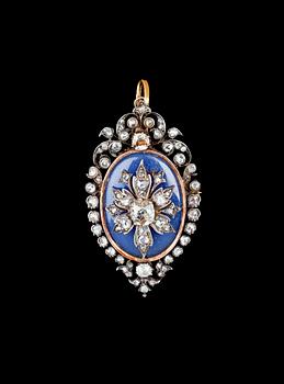 1045. HÄNGSMYCKE/BROSCH, antik- och rosenslipade diamanter, tot. ca 1.40 ct, 1800-tal.