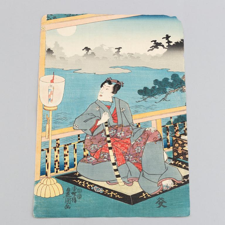 Utagawa Kunisada, färgträsnitt, 2 st, Japan, 1800-tal.