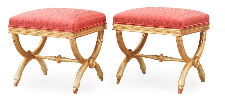 A pair of late Gustavian stools by E Ståhl, master 1794.