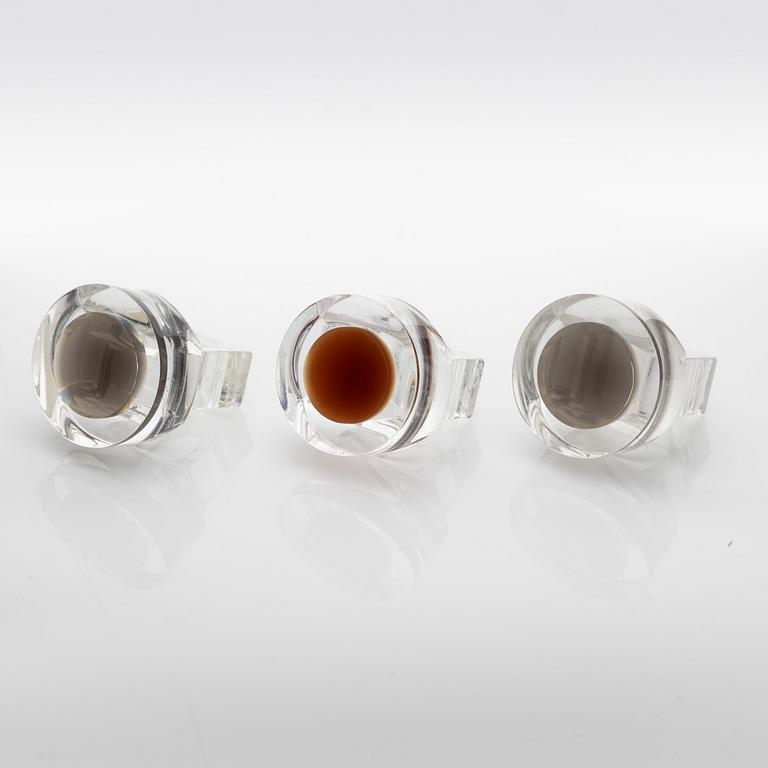 Siv Lagerström, three acrylic plastic rings. Engraved works from the 1970s.