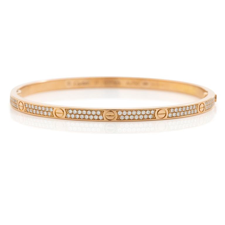 A Cartier bangle "Love" 18K rose gold with round brilliant-cut diamonds.