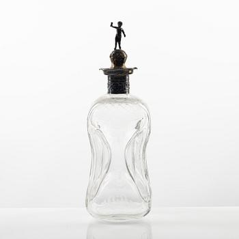 An etched glass and silver flask, later part of the 19th Century.