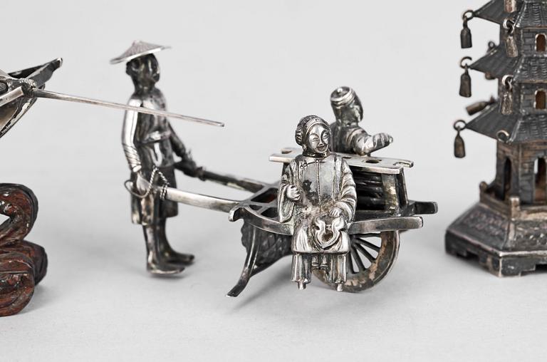 PARTI SILVER, 7 delar, Asien, 1800/1900-tal. Tot vikt 331g.