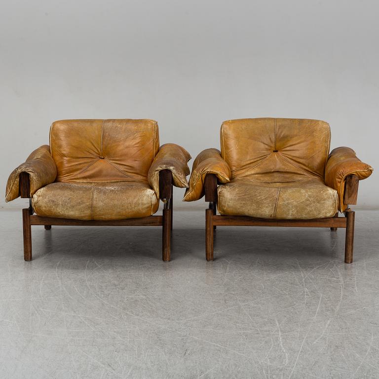 PERCIVAL LAFER, a pair of leather and rosewood easy chairs, MP Lafer, Brasil, 1960/70s.