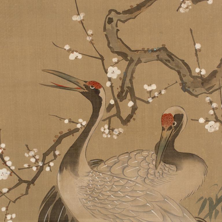 A Japanese hanging scroll, ink and color on paper, 20th Century.