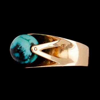 RING, 18 k guld och turkos, svenska stämplar Stefan, 1963. Total vikt ca 12 g.
