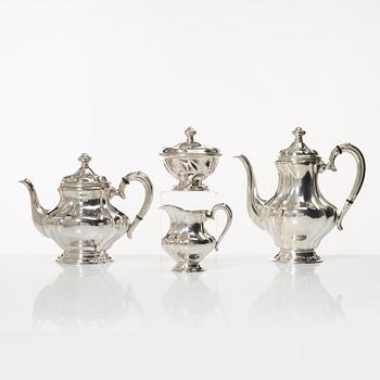 Kaffe- och teservis, 4 delar, silver, rokokostil, Otto Wolter, Schwäbisch Gmünd, Tyskland, 1900-tal.
