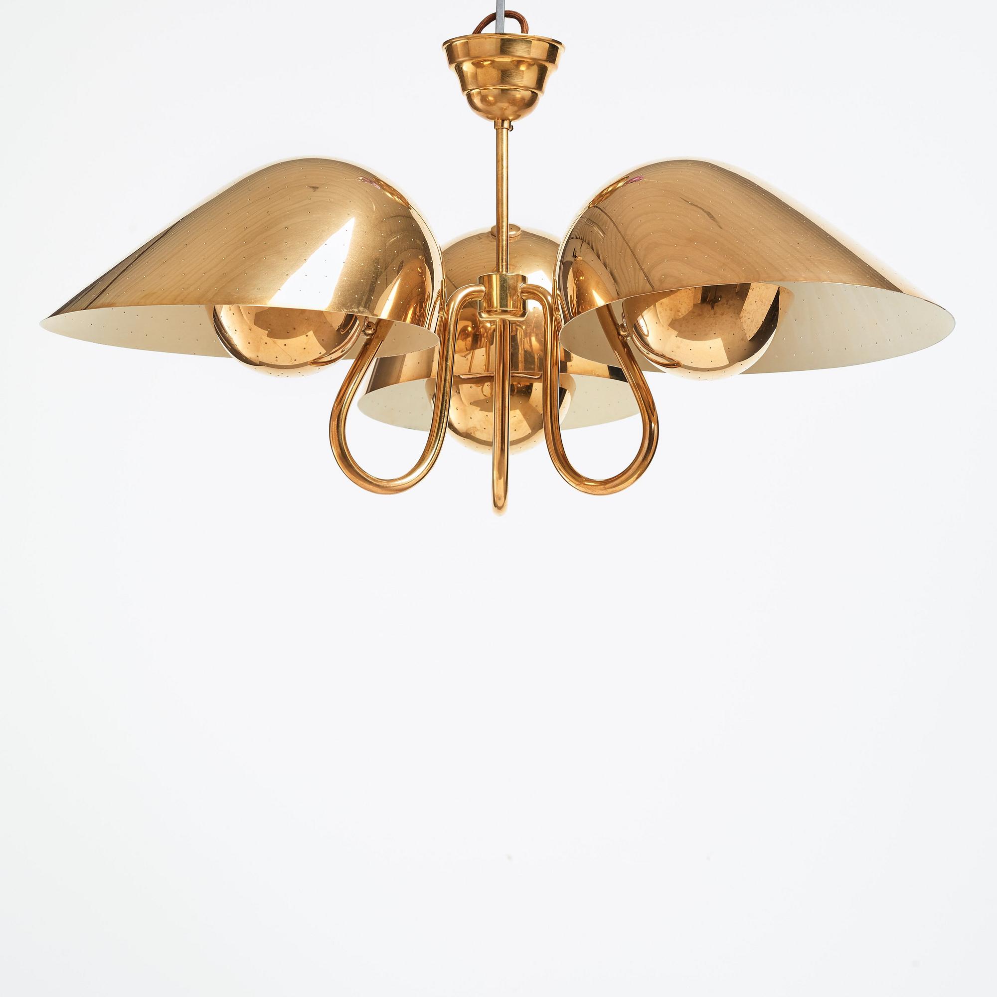Carl-Axel Acking, a brass and white lacquered ceiling lamp for Bröderna Malmströms, Sweden 1940's.