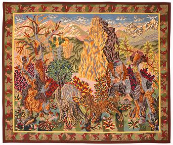 656. VÄVD TAPET. Gobelängteknik. 195 x 232 cm. Signerad perrot -46 R d B.