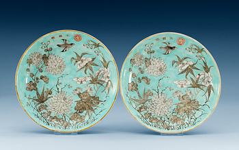 1667. A pair of turquoise glazed 'Da ya zhai' dishes, late Qing dynasty (1644-1912).