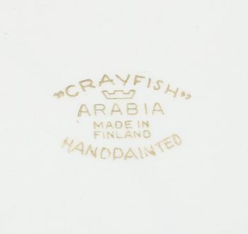 Anja Juurikkala, six 'Crayfish' plates, Arabia, Finland, 1953-1960.