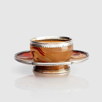A carved agate and silver mounted perfume burner, signed "Escalier de Cristal. Paris", makers mark Paul Canaux et Cie.