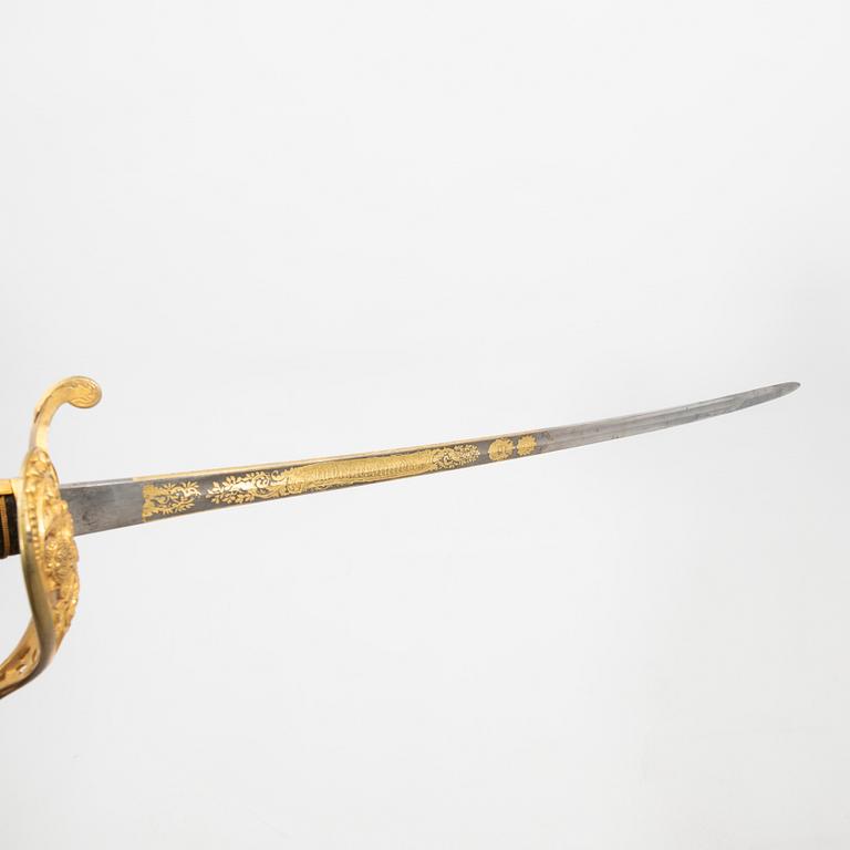 Sabel svensk, för infanteriofficer. 1800-talets andra hälft, med balja.