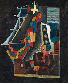 118. Gösta Adrian-Nilsson, Komposition med fartyg och figurer.