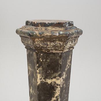 An early 20th Century wooden pedestal with a marble base.