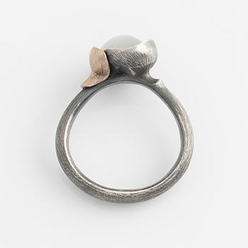 Ole Lynggaard, ring, "Lotus", silver and gilded with moonstone.