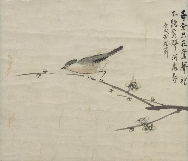 Unidentified artist, Nighingale, probably late Qing dynasty / around 1900 signed 黄梅節.