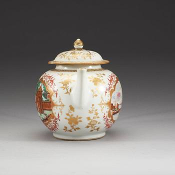 A large famille rose 'European Subject' tea pot with cover, Qing dynasty, Qianlong (1736-95).