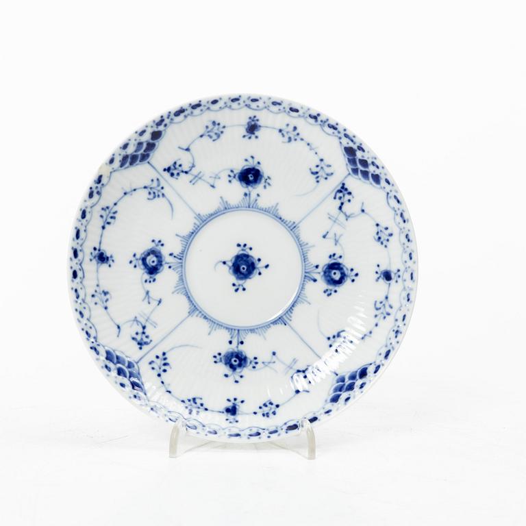 Royal Copenhagen, a set of nine consommé bowls with covers and saucers, and two cups without saucers, "Blue fluted half lace", 1960s.