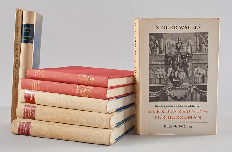 PARTI BÖCKER, 8 st, konsthistoria och arkitektur, bla "Gångna dagars högreståndskultur" av Sigurd Wallin.
