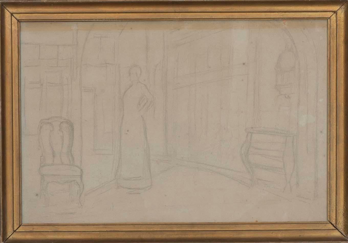 ALBERT EDELFELT, TECKNING. Blyerts. Ej sign.