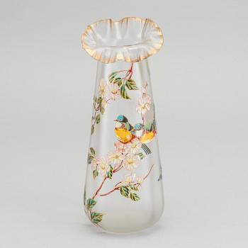 THEODORE LEGRAS, ascribed an Art Nouveau handpainted glass vase.