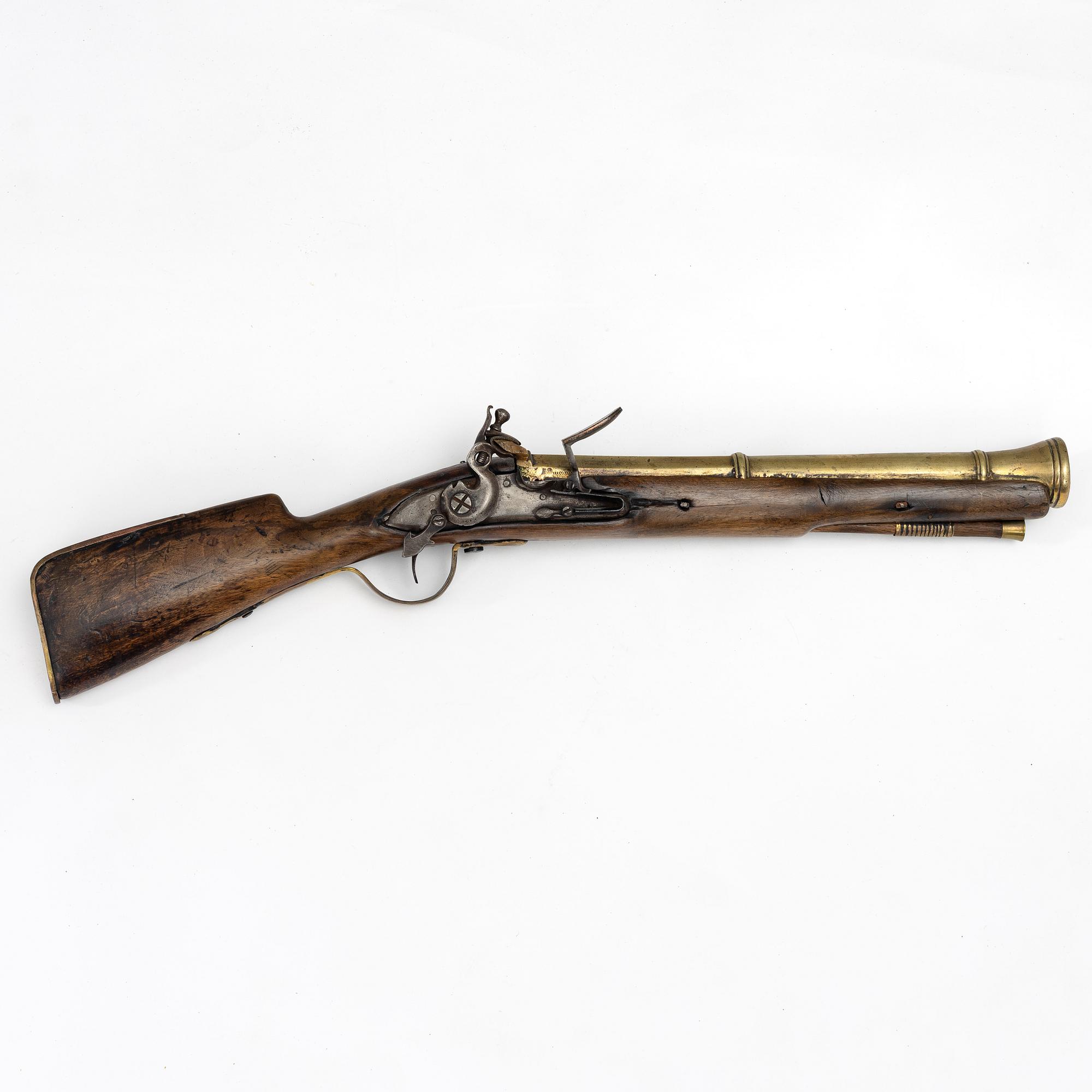 Blunderbuss med flintlås, märkt Humphrey Pickfatt, 1800-tal.