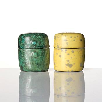 Hans Hedberg, a set of two faience lidded jars and a vase, Biot, France.
