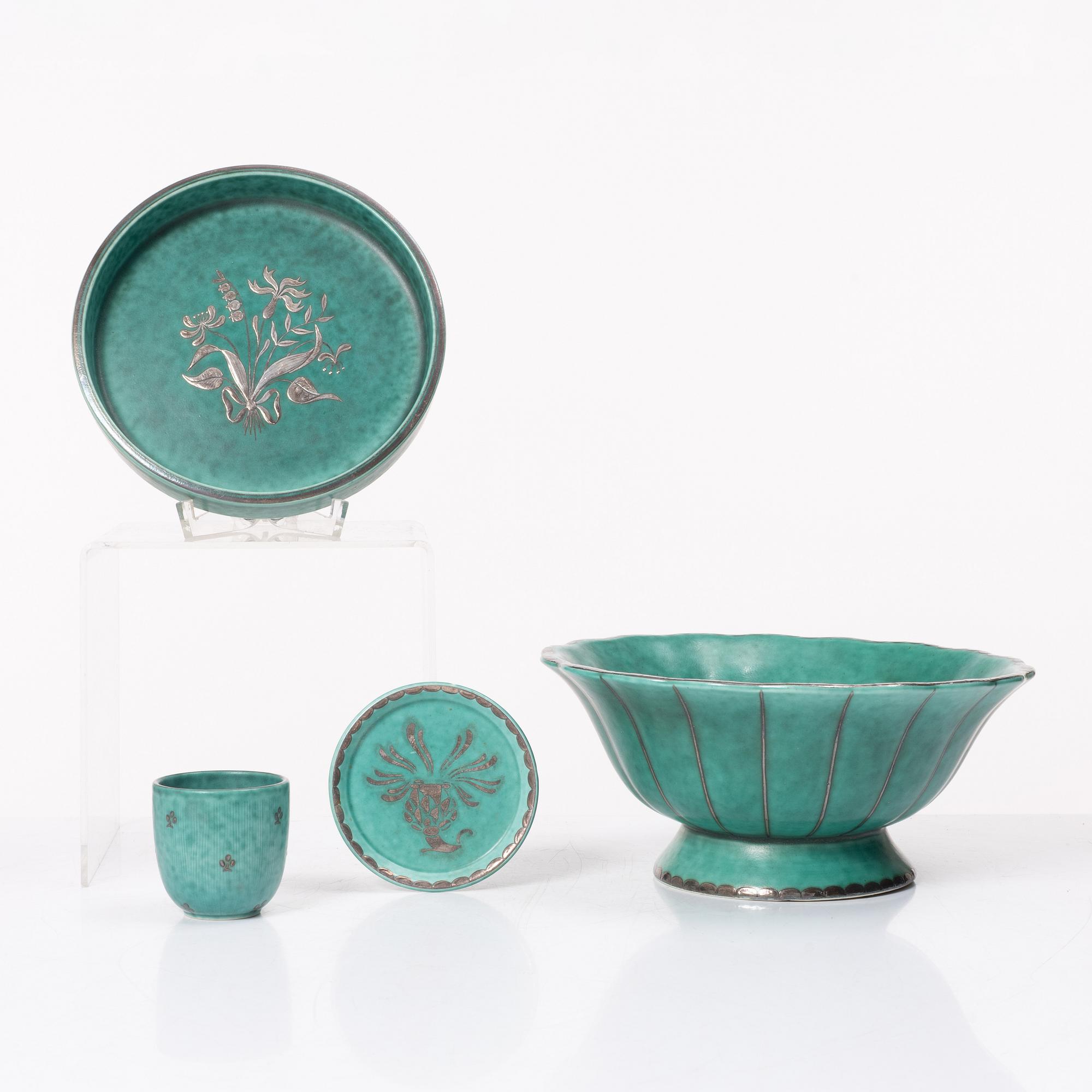 Wilhelm Kåge, a set of four "Argenta" pieces, Gustavsberg.