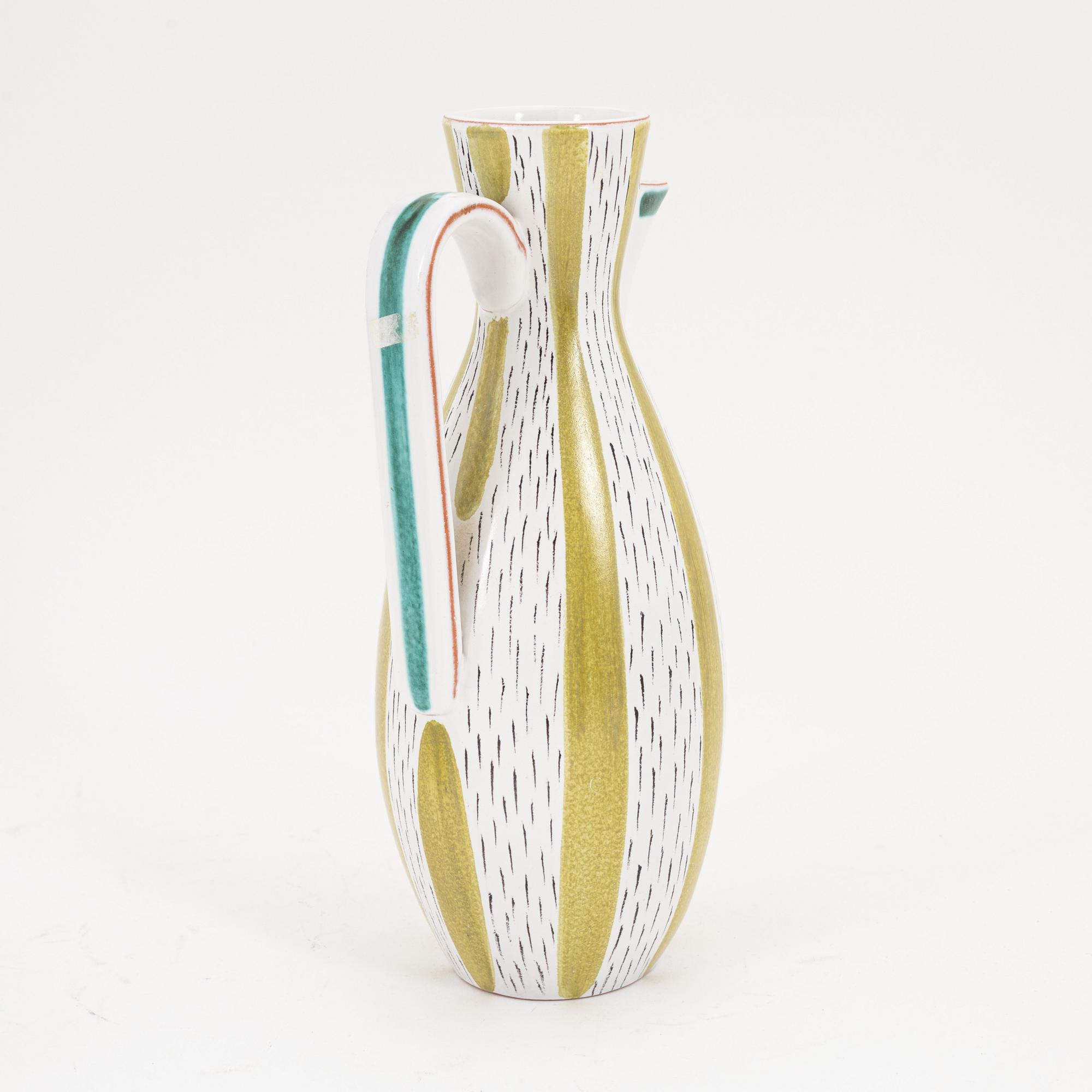 Stig Lindberg, a faience jug, a bowl and a dish, Gustavsbergs studio.