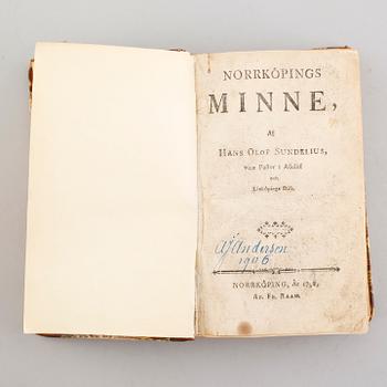 BOK: Norrköpings Minne af Hans Olof Sundelius, Ad Fr Raam, Norrköping 1798.