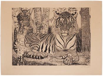 961. Eduard Wiiralt, "Reclining tiger" (Lamav tiiger).