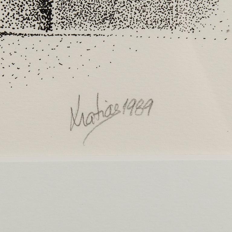 MATIAS (MATIAS VÄLINEN), färglitografier, 2 st, signerade, daterade 1989 och 1994 samt numrerade 52/75 och 37/90.