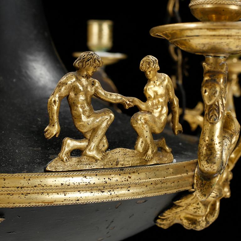 An Empire early 19th century nine-light hanging lamp.