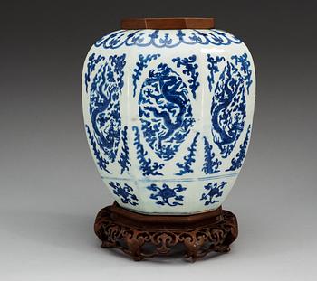 A blue and white jar, Ming dynasty with Jiaqings six character mark and period (1522-66).